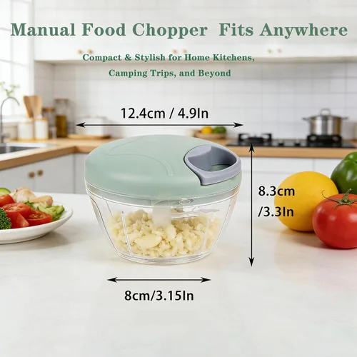 Vista 2 de Picador de alimentos manual, picador de ajo con contenedor, cortador de cocina de verduras, procesador de alimentos de mano con cuerda de tracción
