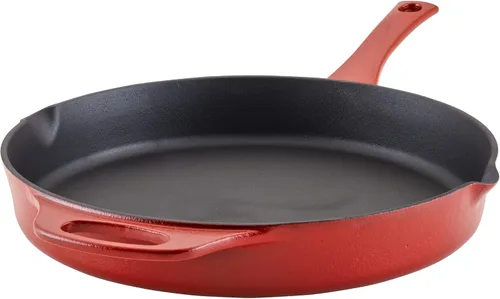 Vista 13 de Rachael Ray NITRO - Sartén de hierro fundido con mango auxiliar y boquillas de vertido, 12 pulgadas, color azul agave