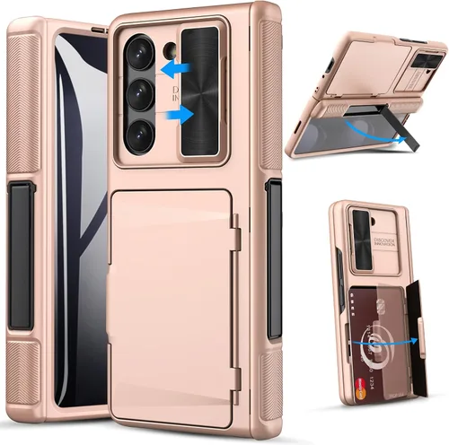 Vista 12 de GBEE - Funda para Samsung Galaxy Z Fold 5 con soporte y protector de pantalla, color negro Card Holder & Sliding Camera Cover & Hinge Protection &