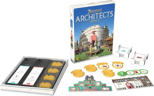 Vista 2 de Asmodee Expansión de medallas 7 Wonders Architects: esperan nuevas maravillas, medallas y estrategias, juego de estrategia de civilización