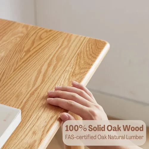 Vista 3 de Escritorio 100% de madera de roble macizo con cajones, escritorio de madera moderno y duradero, pequeño escritorio de computadora para espacios