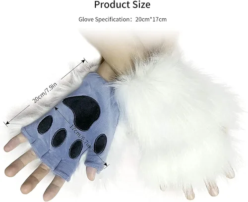 Vista 3 de HAOAN Juego de orejas y guantes con clip de cola de zorro lobo para Halloween, Navidad, fiesta de disfraces, juguetes, regalo para mujeres
