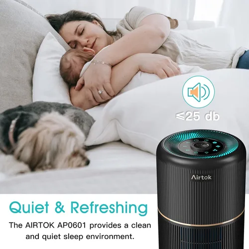 Vista 3 de AIRTOK Paquete de 2 purificadores de aire para el hogar, dormitorio, oficina, escritorio, con 12 esponjas de fragancia, filtro HEPA H13, filtración