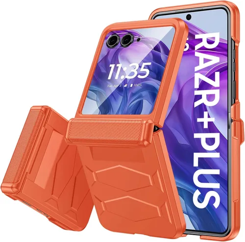 Vista 20 de Vizvera para Motorola Razr 2024 - Funda con tapa con bisagra, protector de pantalla incorporado, a prueba de golpes, funda todo en uno para Negro