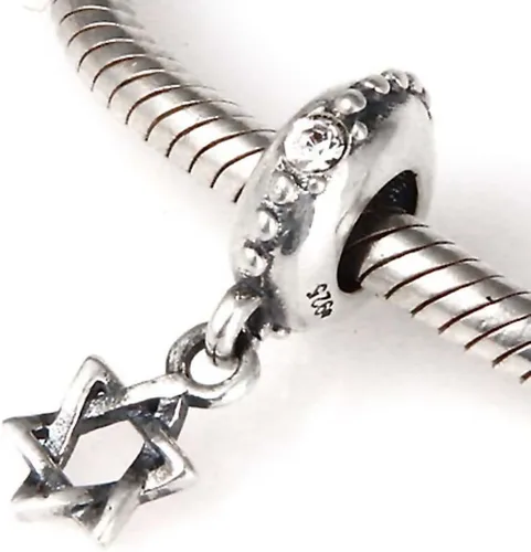 Vista 4 de Abalorio de plata de ley 925 con forma de estrella de deseo y hexagrama para pulsera