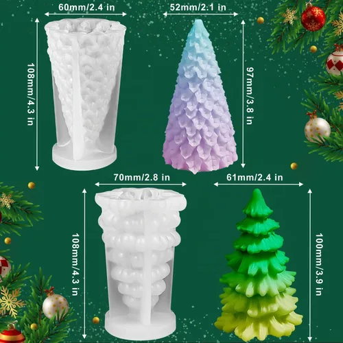Vista 7 de Molde de vela de árbol de Navidad 3D, 2 piezas de silicona