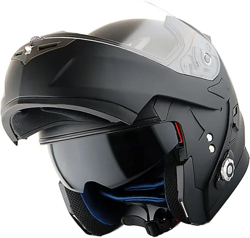 Vista 9 de Martian Casco Bluetooth para motocicleta, modular, abatible, cara completa, doble visera, auriculares de intercomunicación Bluetooth integrados