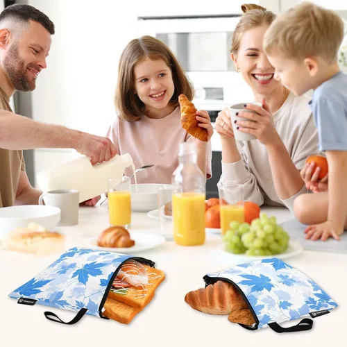 Vista 7 de Blue Elegant Romantic Maple Leaf 3 piezas reutilizables para sándwiches y aperitivos, bolsa de maquillaje multiusos para aperitivos, bolsa
