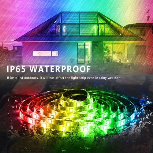 Vista 3 de Ledagic Tira de luces LED para exteriores impermeables de 50 pies (1 rollo), tira de luz LED exterior IP65 impermeable con control remoto