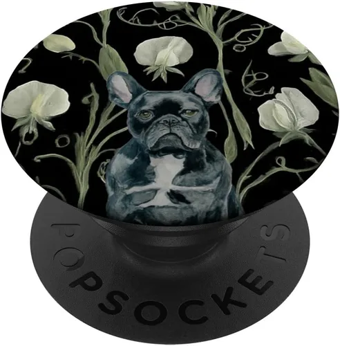Vista 6 de Black French Bulldog White Sweet Pea Flower Pattern PopSockets MagSafe PopGrip for iPhone