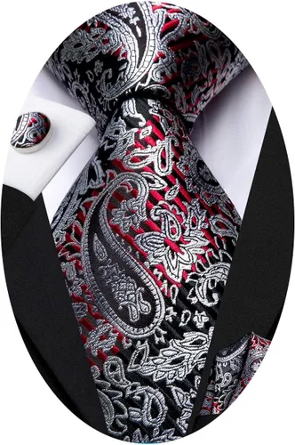 Vista 34 de Hi-Tie Conjunto de corbatas de seda con estampado paisley para hombre, pañuelo de bolsillo y gemelos, conjuntos de corbata formal para negocios a