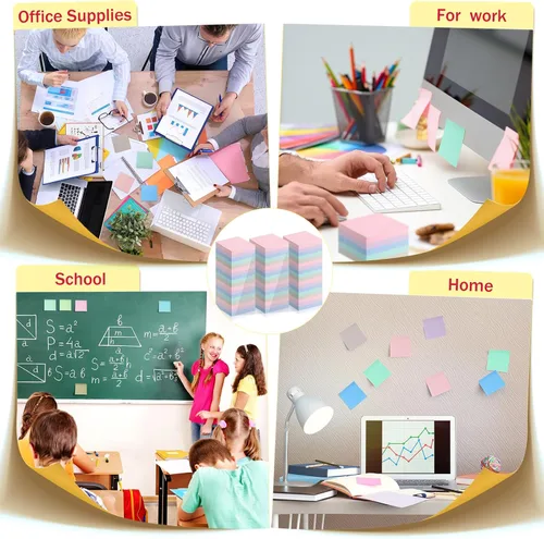 Vista 7 de Fainne Paquete de 120 notas adhesivas a granel de 3 x 3 pulgadas, bloc de notas autoadhesivas de papel multicolor para suministros escolares