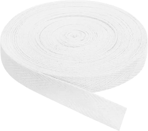 Vista 40 de uxcell Cinta de sarga, 1 cinta de tela de algodón de 11 yardas x 0.315 in, rollo de cinta de espiga para ropa, accesorios, bolsas (beige y blanco)