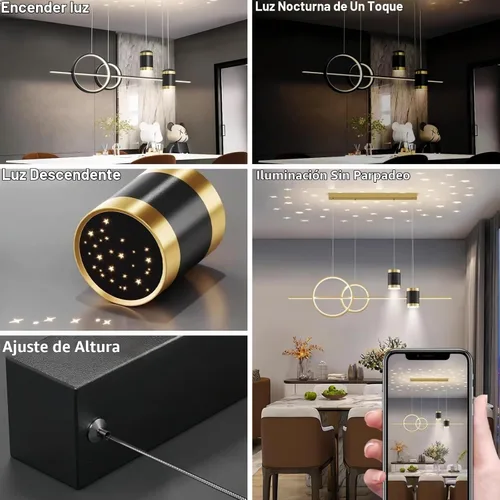 Vista 7 de Lámparas colgantes LED modernas para isla de cocina, lámpara lineal LED regulable con control remoto, lámpara de iluminación de isla negra de 39