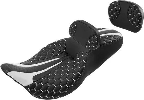 Vista 47 de Asiento de conductor, pasajero y piloto - SLMOTO Asiento de motocicleta de una pieza para 2 personas, compatible con Harley Touring Road King CVO