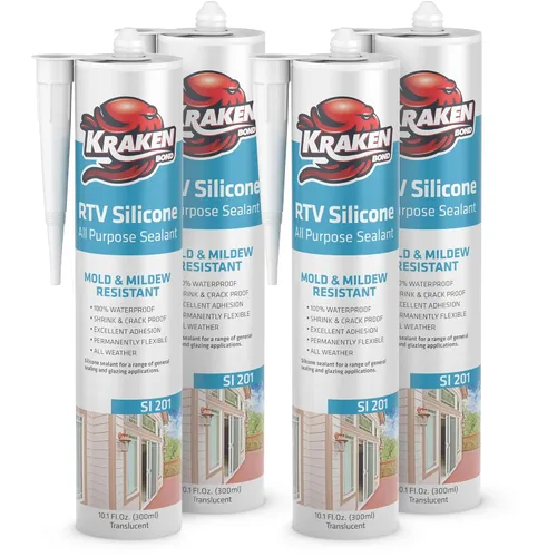 Vista 32 de Kraken Bond Sellador de silicona negro resistente al agua Cartucho de 100 a 10 onzas líquidas, RTV silicona para calafatear cocina y baño, todo uso