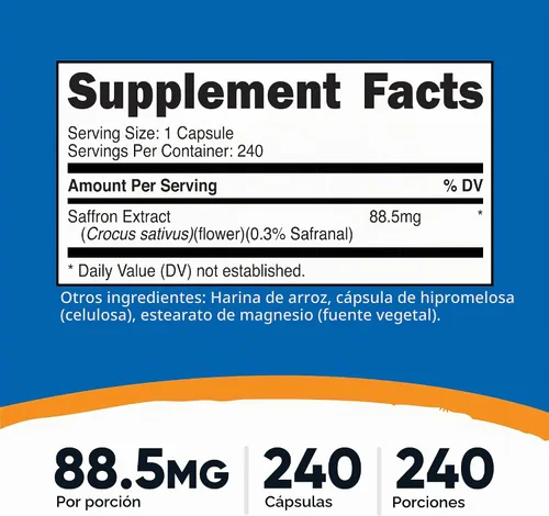 Vista 2 de Nutricost Extracto de azafrán 88.5 mg, 240 cápsulas, sin gluten