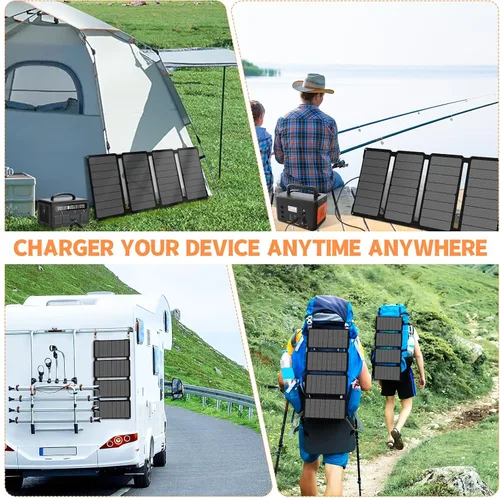 Vista 6 de SOKIOVOLA [Actualizado] Paneles solares plegables 50W Cargador de panel solar portátil 3 puertos de salida (USB-A USB-C DC) Panel solar plegable