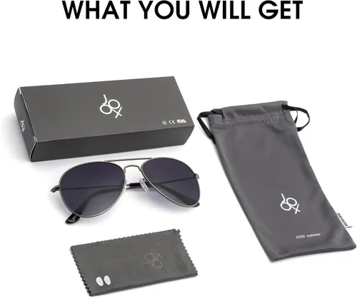 Vista 6 de JOOX - Gafas de sol clásicas de aviador para mujeres y hombres, lentes UV400, marco de acero inoxidable, livianas.