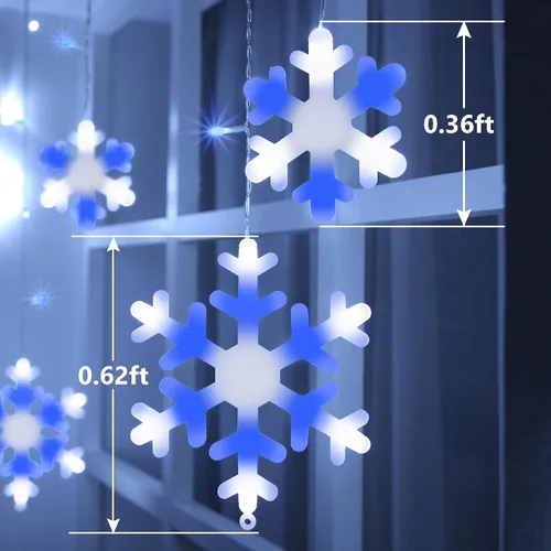 Vista 4 de Luces de Copo de Nieve de Navidad, 10.66 pies, 168 Luces LED de Carámbanos para Exteriores con 14 Gotas, 8 Modos Impermeables Conectables