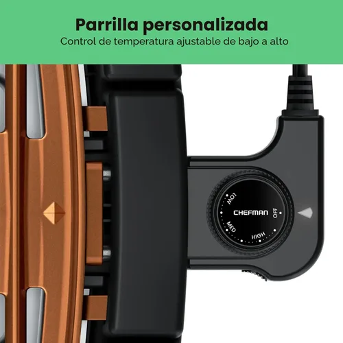 Vista 5 de Chefman Parrilla Eléctrica de Interior Sin Humo, Cobre, Extra Grande, Parrilla de Mesa Antiadherente para Asar en Interiores y BBQ con Control
