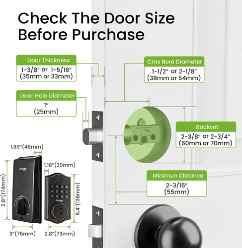 Vista 9 de GHome Smart Cerrojo de Seguridad, Cerradura de Puerta sin Llave con Código de Huella Dactilar para Puerta Delantera, Bloqueo Automático, Control por