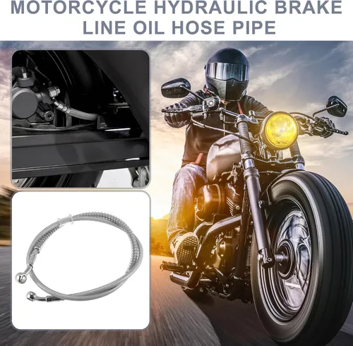 Vista 2 de Motoforti 39.37 pulgadas de longitud 0.394 in ID motocicleta línea de freno hidráulico tubo de manguera de aceite de acero inoxidable trenzado cable