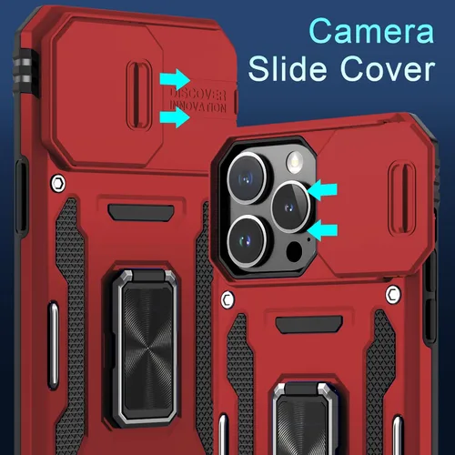 Vista 109 de DEERLAMN Funda para iPhone Xs Max con funda deslizante para cámara + protector de pantalla, soporte giratorio de anillo de grado militar a prueba