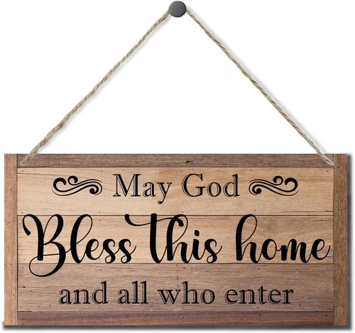 Vista 12 de Letrero decorativo de madera con texto en inglés «May God Bless This Home» («May God Bless This Home»)