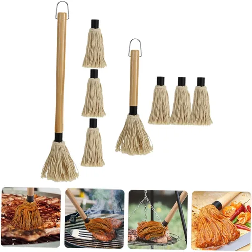 Vista 7 de ABOOFAN Juego de fregona para parrilla, cepillos de barbacoa para salsa Bbq Dipping Brush Basting Mop para asar material de madera de algodón