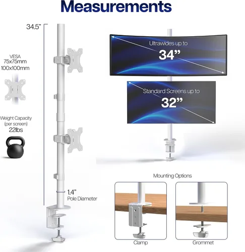 Vista 5 de VIVO Dual Monitor Desk Mount for 13 to 34 inch Screens, STAND-V002TW Blanco