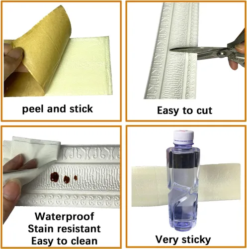 Vista 6 de Yutianli Moldura de Corona Despegar y Pegar Borde de Papel Tapiz Base de Pared Flexible Moldura Adhesiva Zócalo de Vinilo Autoadhesivo Moldura