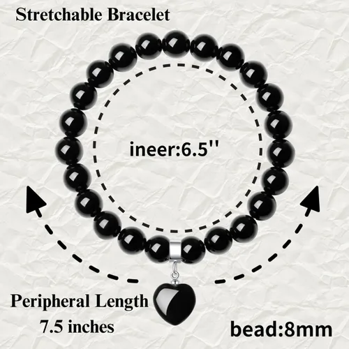 Vista 6 de XIANNVXI Pulsera de cristal curativo para mujer, pulsera de protección de cuentas de 0.315 in, pulsera con dije de corazón, pulsera elástica