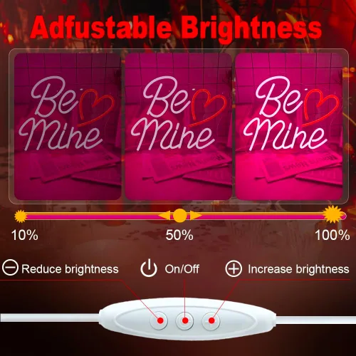 Vista 5 de Letrero de neón con forma de corazón de San Valentín con texto en inglés «Be Mine», 14.2 x 11.4 pulgadas, decoración de San Valentín, letrero