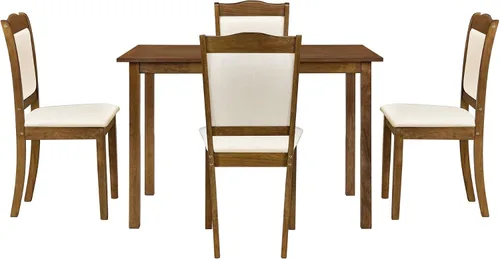 Vista 9 de RUNNA Juego único de mesa de comedor de madera de 5 piezas con mesa rectangular y 4 sillas tapizadas, para lugares pequeños y cocina, cómodo