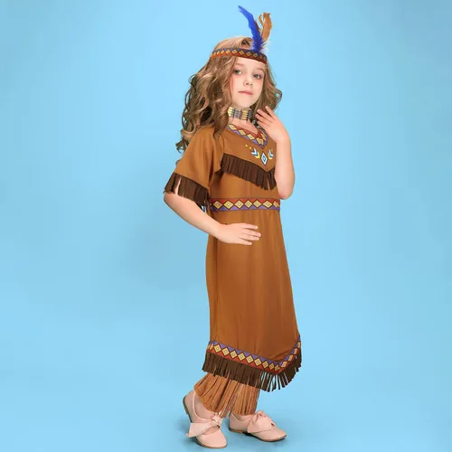 Vista 8 de Disfraz nativo para niñas, vestido de princesa india para Halloween, cosplay
