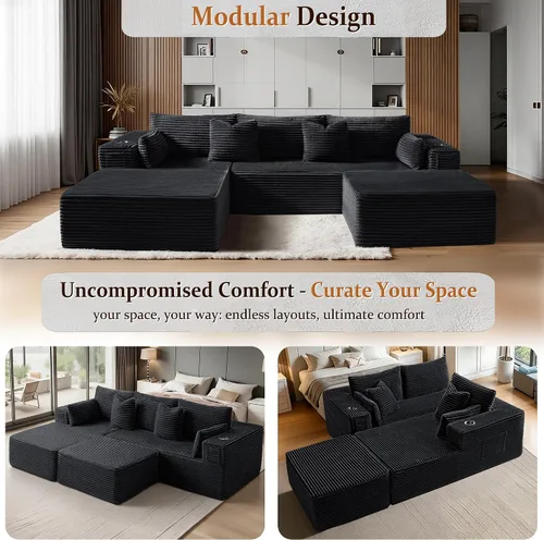 Vista 6 de Sofá modular de gran tamaño de 108 pulgadas, cómodo sofá deshuesado en forma de U para sala de estar, asientos extra profundos, sin montaje, sofá