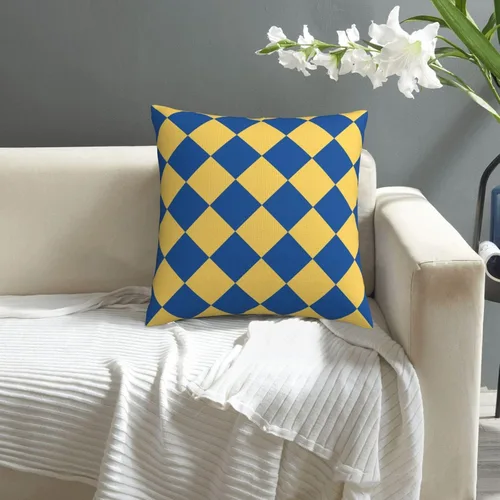 Vista 4 de Aspen - Fundas de almohada doradas y azul princesa a cuadros retro para sofá, fundas de cojín decorativas para decoración del hogar, habitación