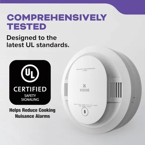 Vista 5 de Kidde Detector de humo y monóxido de carbono, funciona con pilas AA, indicadores de luz de advertencia LED, paquete de 2