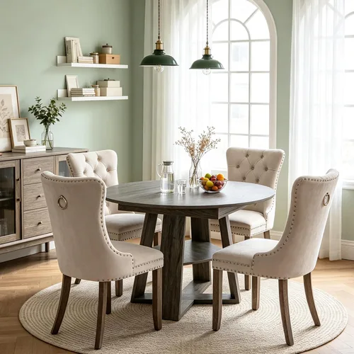 Vista 47 de Juego de 4 mesas de comedor redondas de 5 piezas para 4, 43.3 a 59 pulgadas, extensibles, redondas a ovaladas, juego de 4, mesas de comedor de Mesa