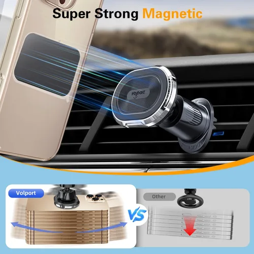 Vista 4 de Volport Soporte magnético para teléfono celular con ventilación de aire, universal para salpicadero de vehículo, soporte mágico para teléfono