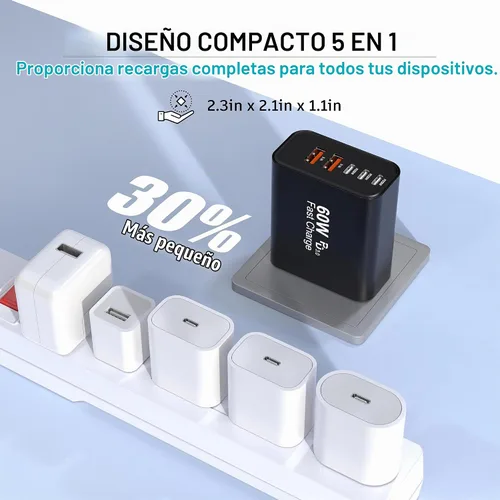 Vista 6 de TZBAY Paquete de 2 bloques de cargador USB C, cargador de pared de 60 W y 5