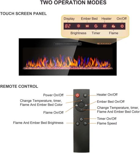 Vista 4 de Chimenea eléctrica ultrafina de 36 pulgadas, chimenea empotrada y montada en la pared, calentador de luz LED con control remoto, chimenea eléctrica