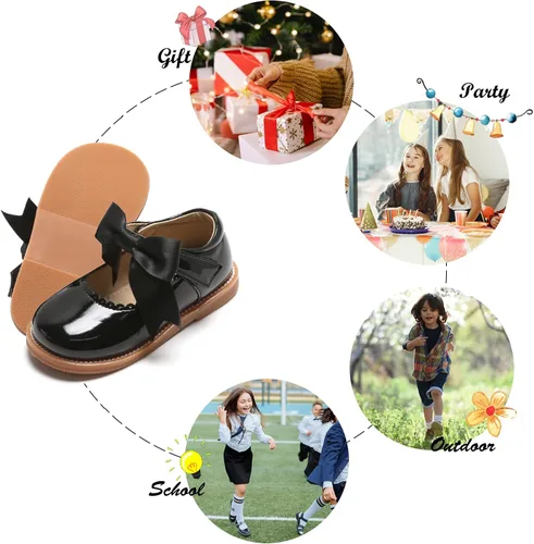 Vista 4 de Felix & Flora - Zapatos planos de vestir estilo Mary Jane para niña pequeña, zapatillas de ballet para niña, zapatos para fiestas y escuela