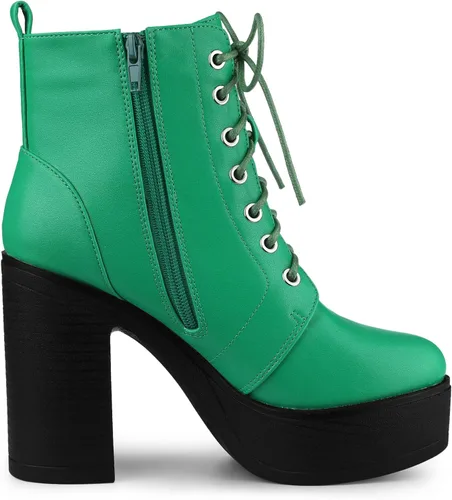 Vista 6 de Allegra K Botas de combate de tacón alto grueso con cordones para mujer, M