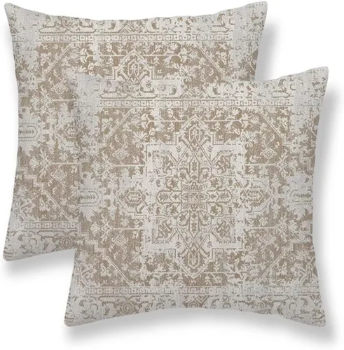 Vista 25 de Juego de 2 fundas de almohada bohemias de 16 x 16 pulgadas, color negro y marrón, fundas de almohada con patrón de alfombra étnica rústica, fundas