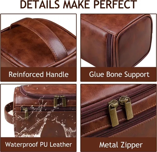 Vista 3 de Neceser de Cuero Personalizado para Hombres, Kit de Viaje Dopp Grabado Personalizado, Regalo de Iniciales de Nombre Personalizado para Padrinos
