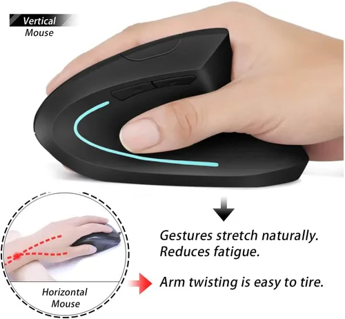 Vista 5 de Mouse vertical, mouse vertical ergonómico inalámbrico de 2.4 GHz con 4 DPI ajustables 800120016002400, 6 botones, compatible con PC, escritorio, Mac