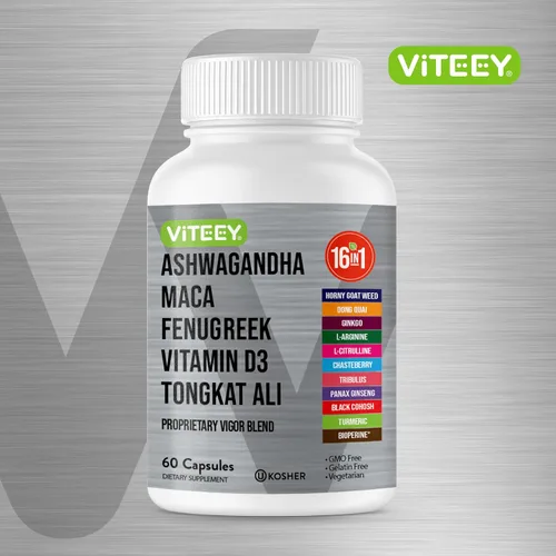 Vista 2 de Viteey Ashwagandha Maca Fenogreco Suplemento con Tongkat Ali - Conduce, pasión y apoyo energético para hombres y mujeres - Apoyo al estado de ánimo