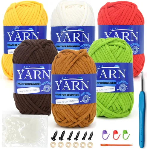 Vista 11 de Paquete de 6 hilos de ganchillo para principiantes, colores arcoíris, multicolor, hilo de ganchillo de algodón para tejer a ganchillo, para Serie